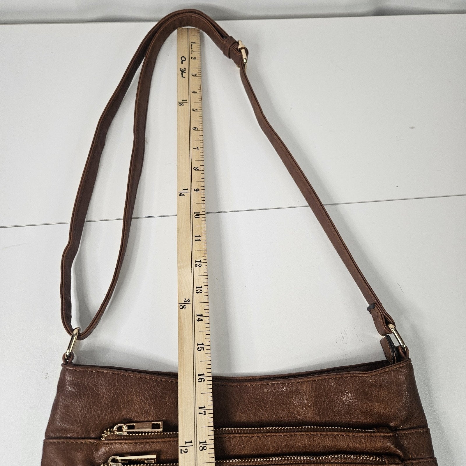 Brown Faux-Leather Crossbody Handbag Two Front Zip Pockets Shoulder Bag Purse