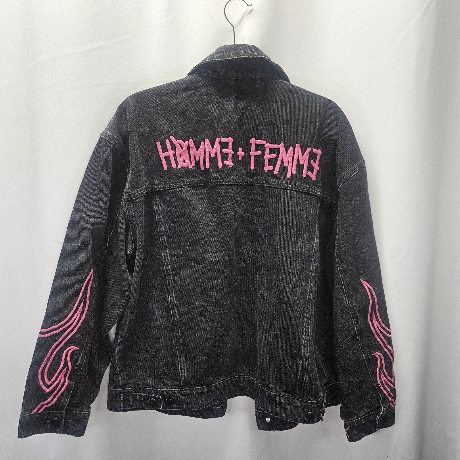 Homme Femme Rager Boy Colab Denim Jacket Black Pink Large Luxury Streetwear