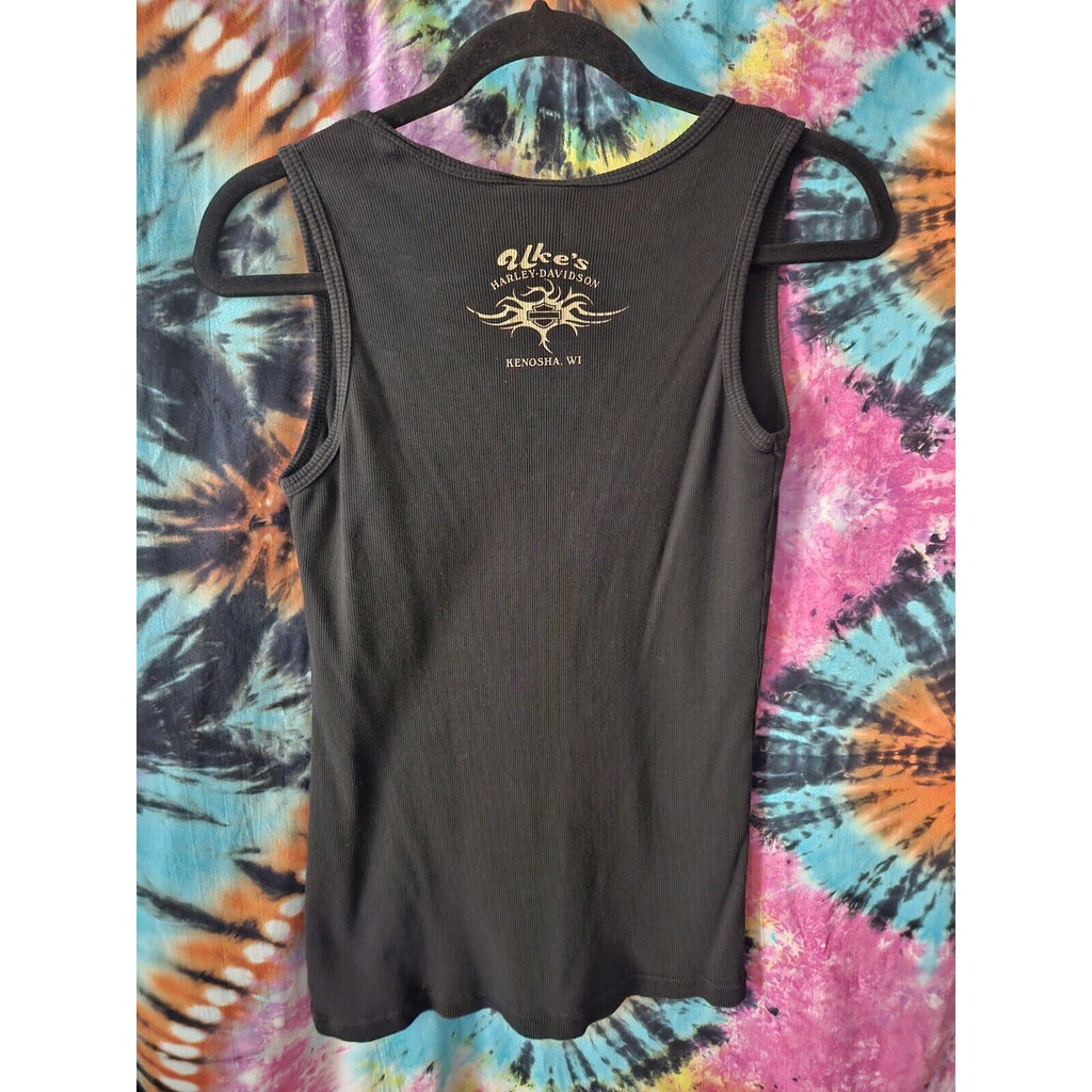 Harley Davidson Black Rhinestone Graphic Ribbed Tank Large Biker Y2K Motorcycle