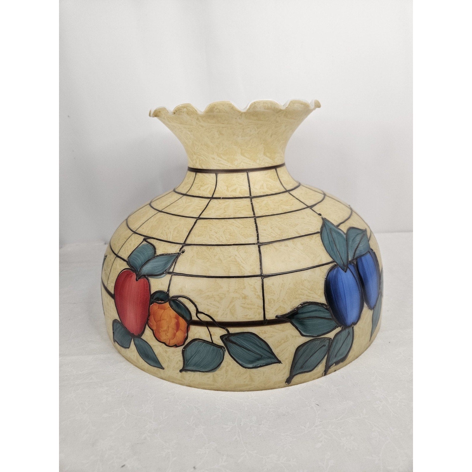 Vtg. Hand-painted Hurricane Lamp Shade 9 1/2 Inches Tall Fruit & Floral
