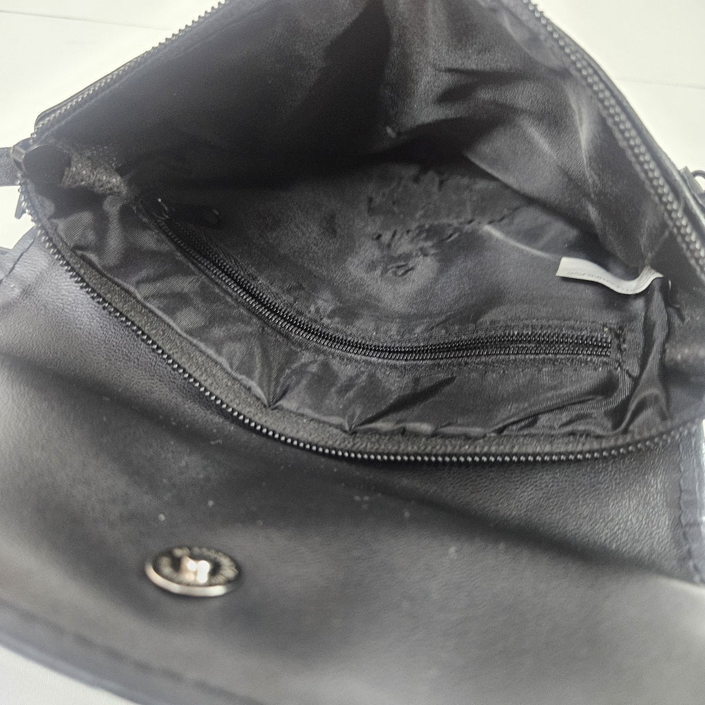 Retro Patchwork Micro Shoulder Purse Black Lambs Leather Crossbody Bag