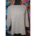 W5 L (Anthropologie) Black & White Geometric 3/4 Textured Blouse