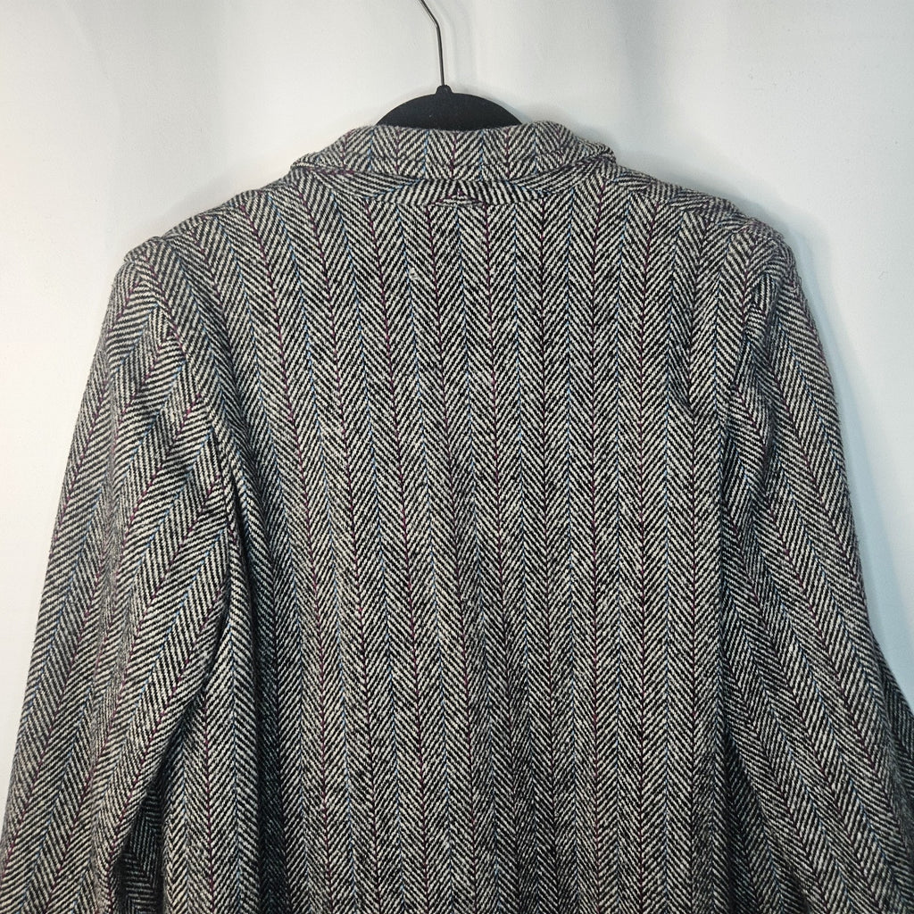 Vtg 80s Herringbone Double Breasted Tweed Over Coat Miss New Yorker Size Large