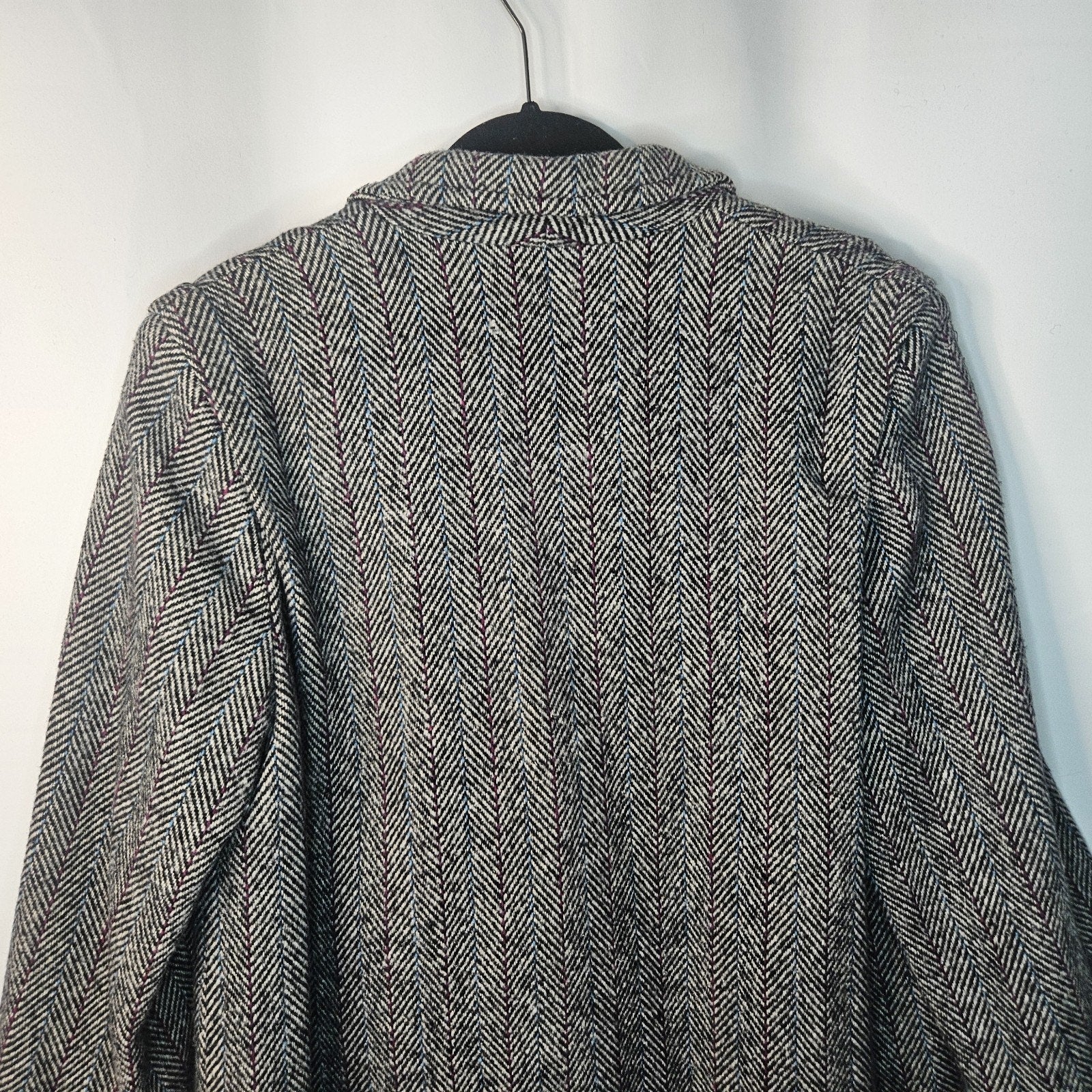 Vtg 80s Herringbone Double Breasted Tweed Over Coat Miss New Yorker Size Large