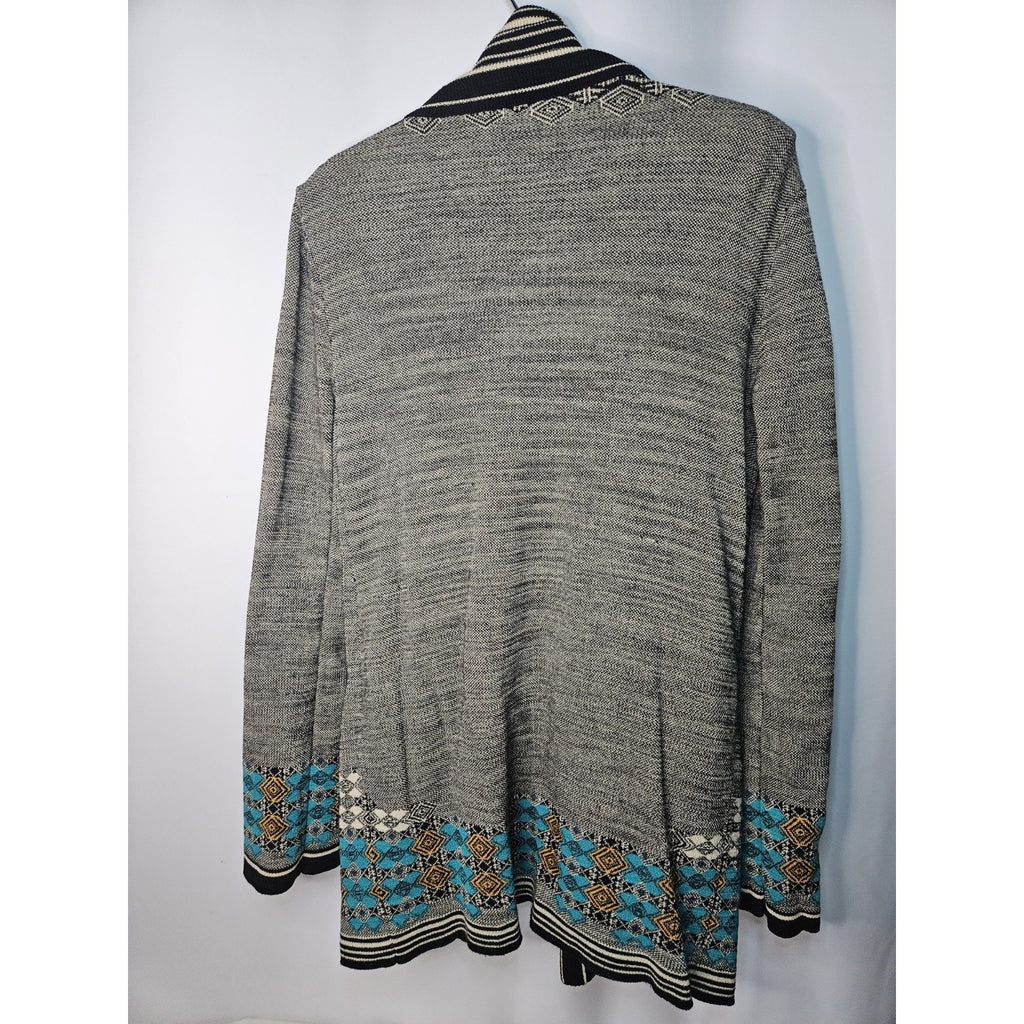 Twelfth Street Cynthia Vincent Grey Southwestern Open Knit Cardigan Small
