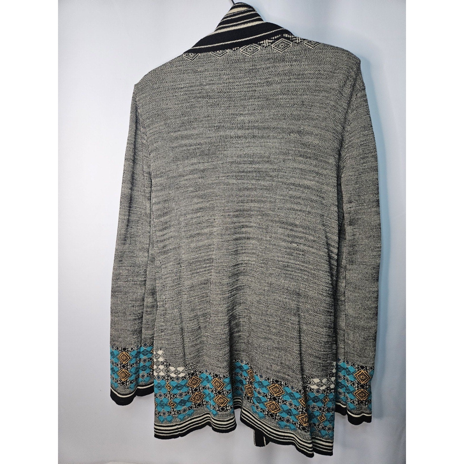 Twelfth Street Cynthia Vincent Grey Southwestern Open Knit Cardigan Small