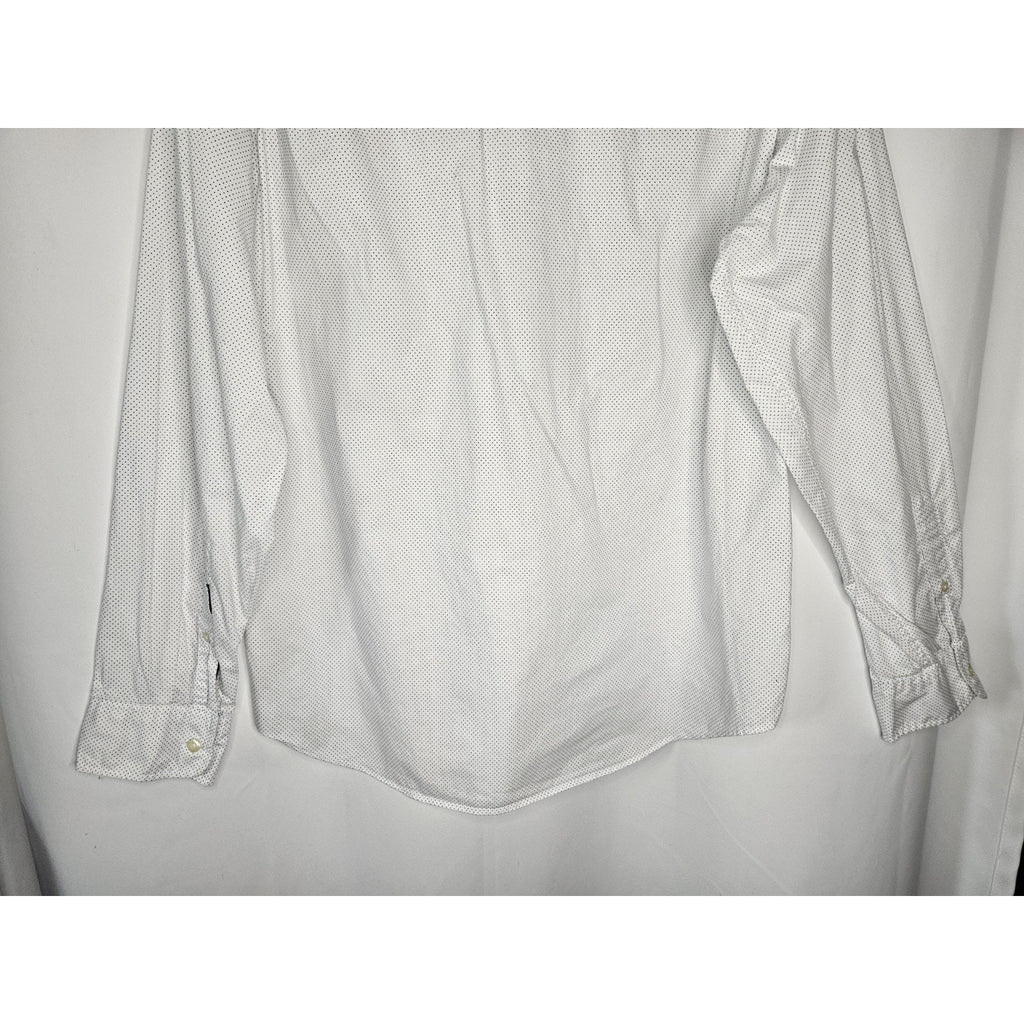 Vintage J Crew Shirt Men's Large White Navy Polka Dots Long Sleeve Button Up