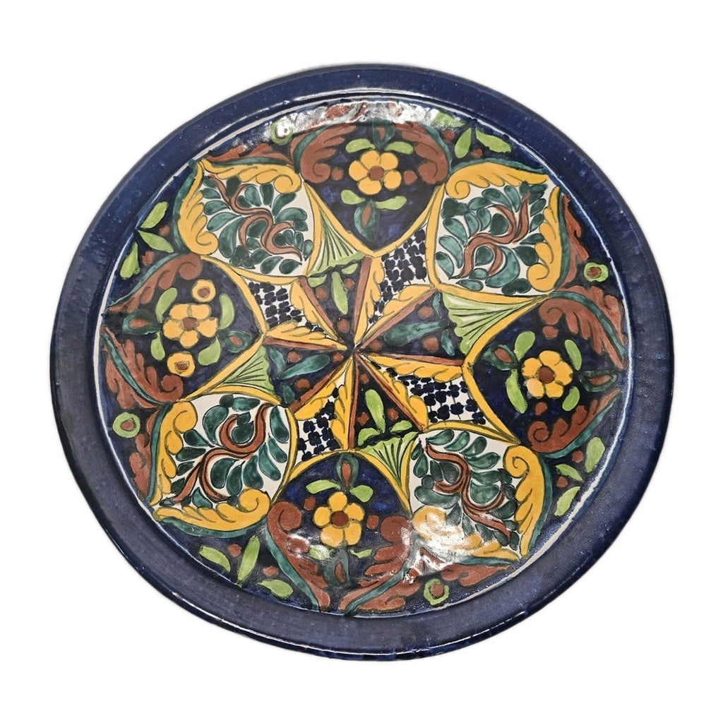 Vintage Mexican Folk Art Pottery Hand Painted Wall Hanging Plate 18.5" Round