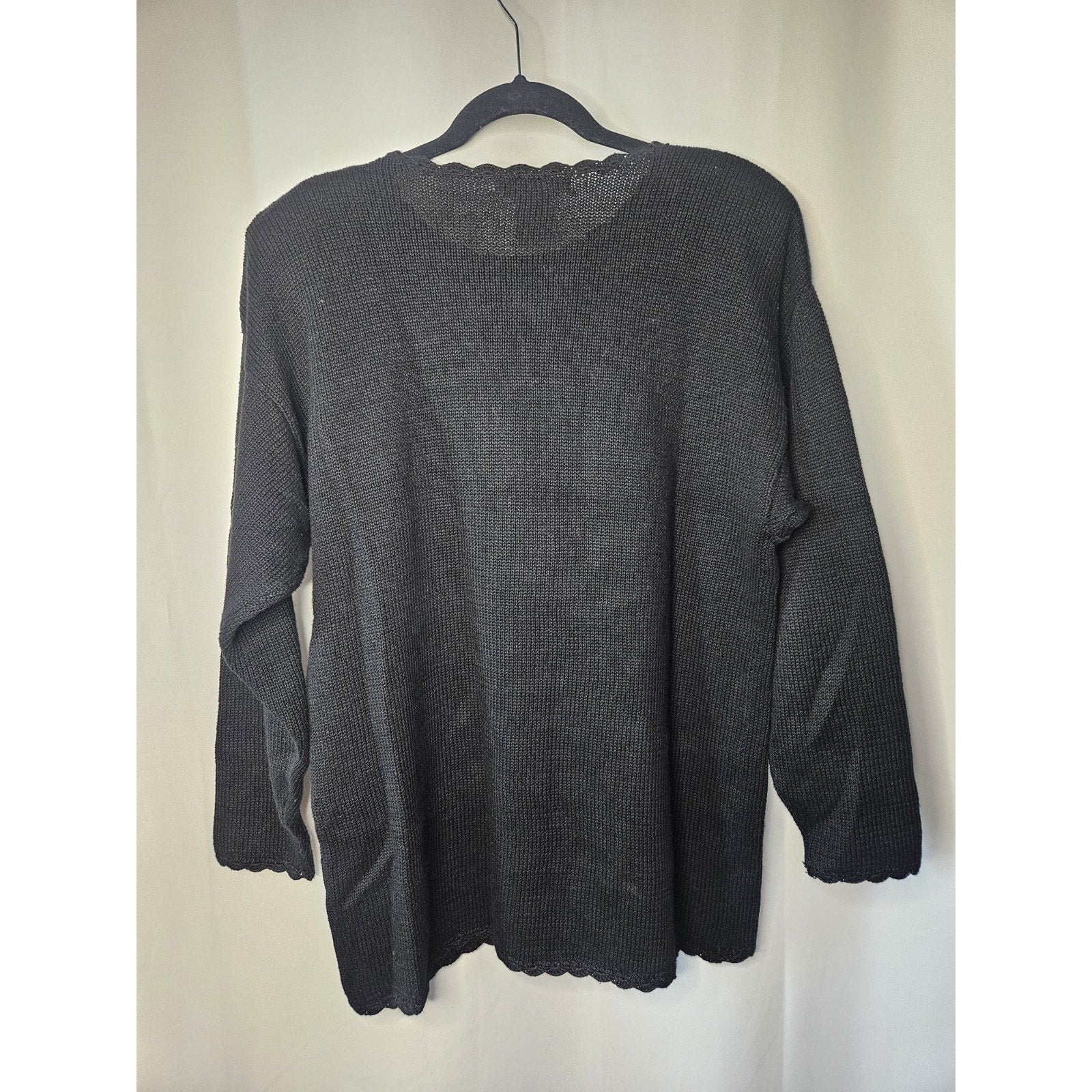 VTG Victoria Jones Embroidered Sequin Beads Flower Sweater Long Sleeve Sz Medium