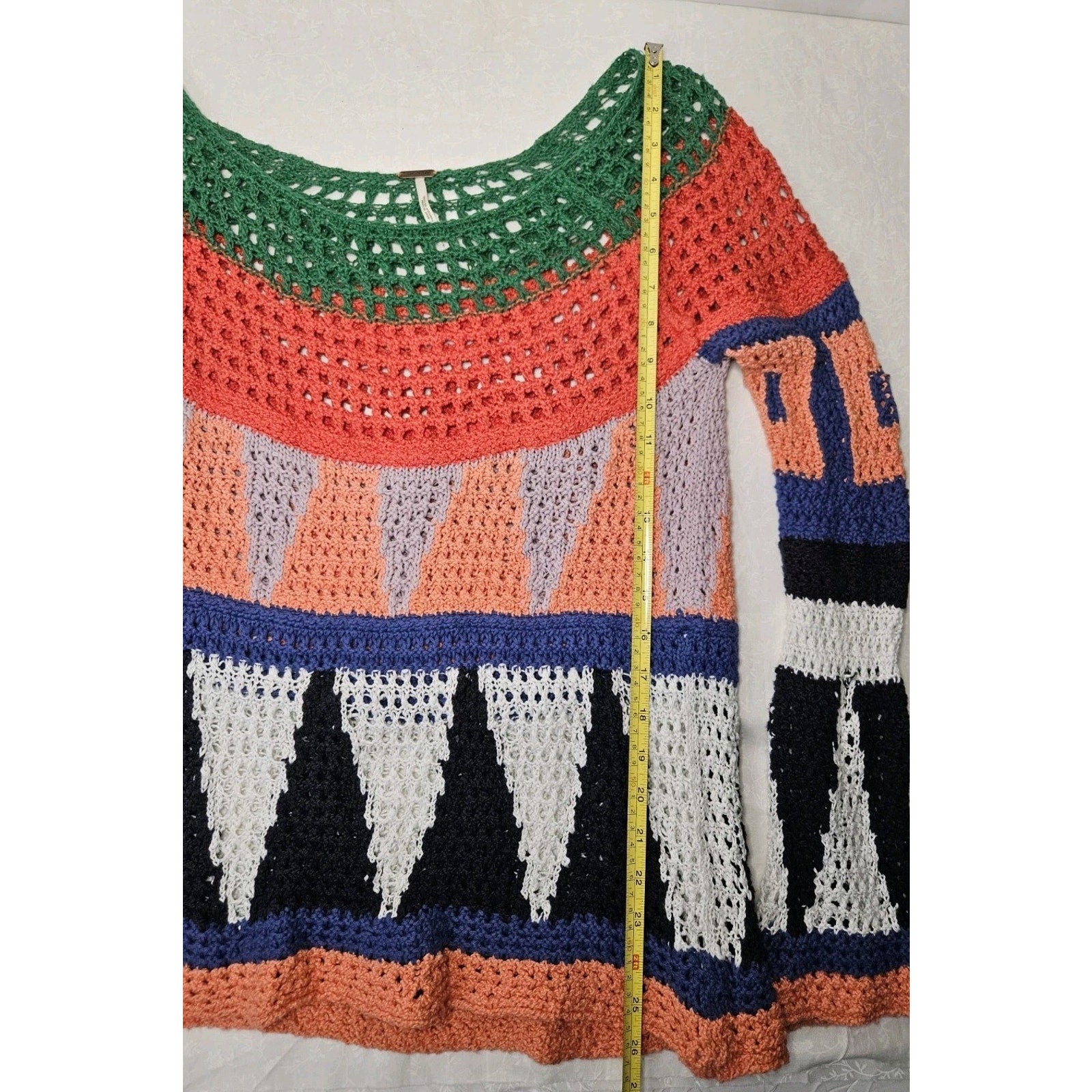 FREE PEOPLE Modern Art Geo Knit Sweater in Multi Combo Open Knit Size Small