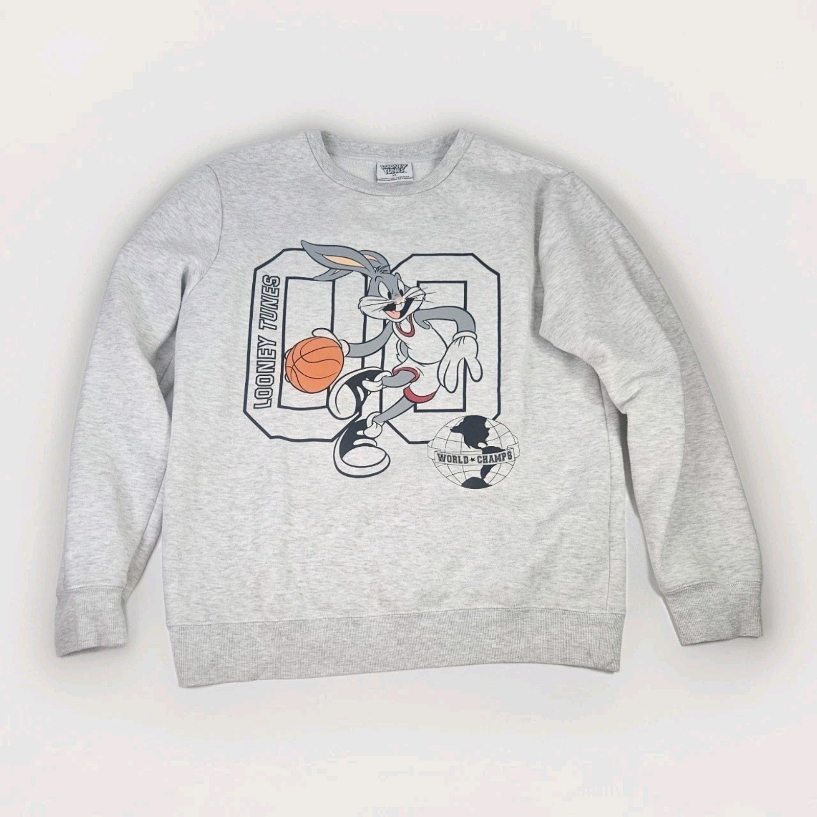 90s Bugsy Big World Champs Crewneck Sweatshirt Gray Space Jam Looney Tunes XL