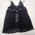 Victoria's Secret Very Sexy Black Pleated Sheer Babydoll Satin Bow Lingerie Med
