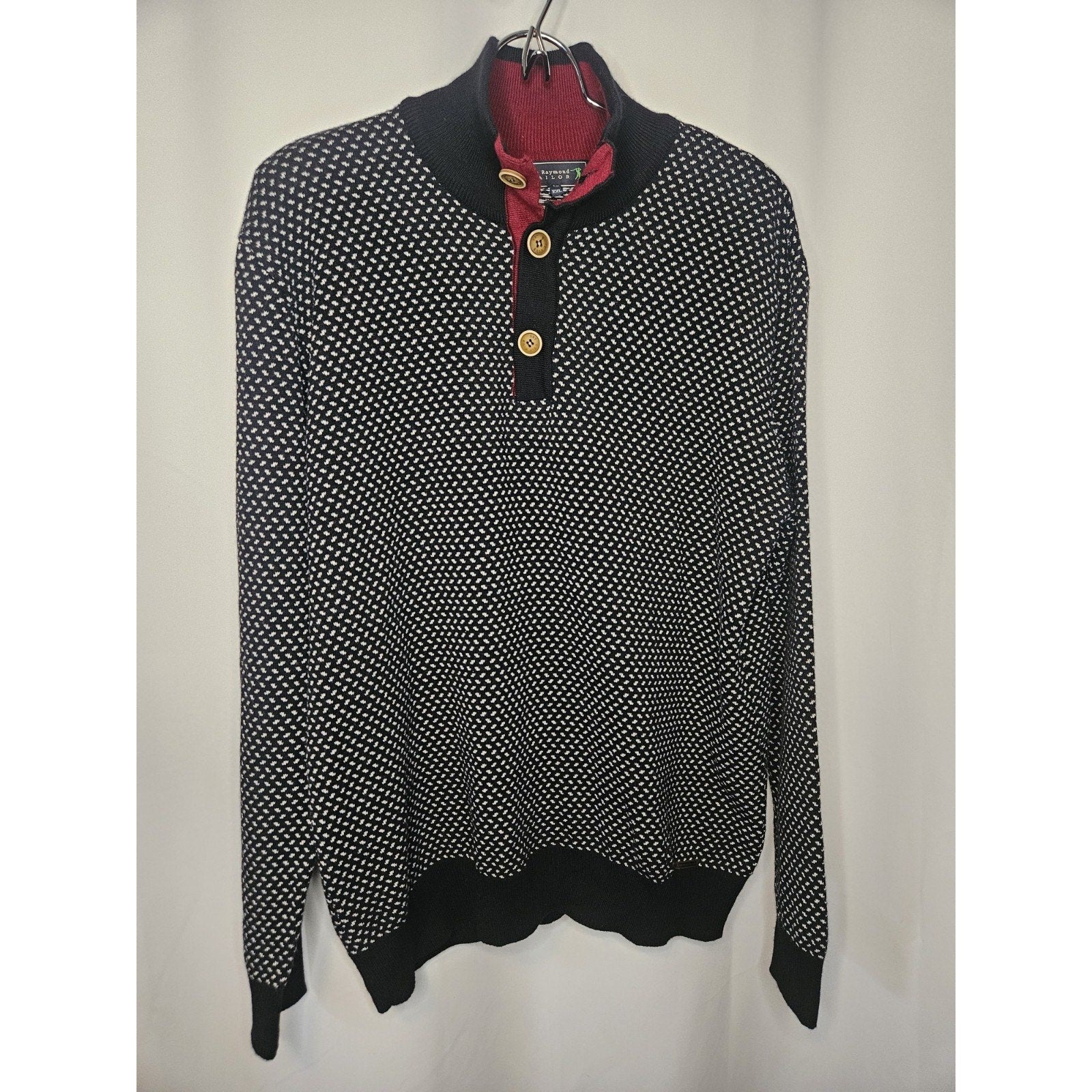 Sir Raymond Tailor Golf Sweater Mens XXL Collared Wool Made In Italy Black White