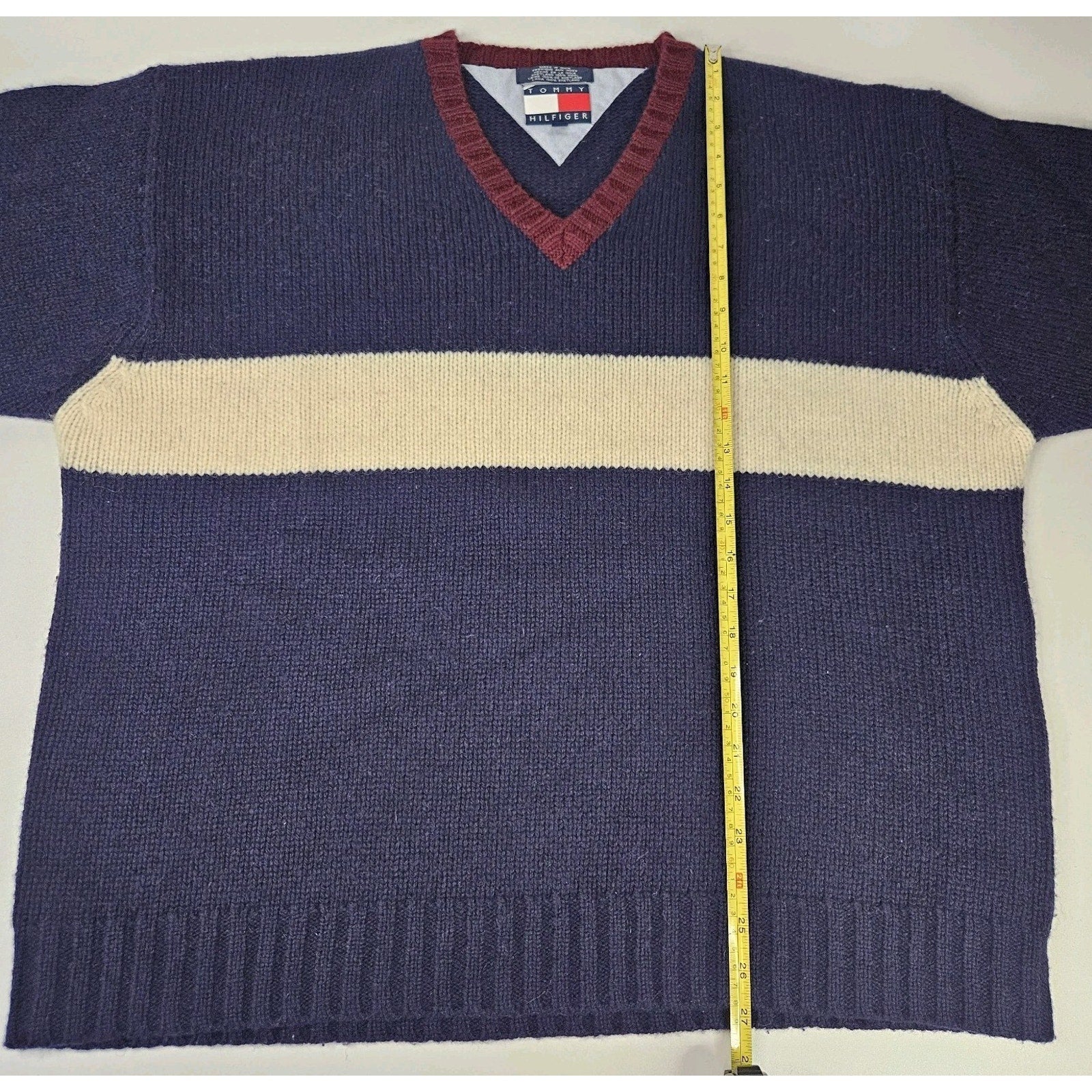 90s Y2K Tommy Hilfiger Shetland Wool Flag Sweater XL Knit Classic Preppy VTG