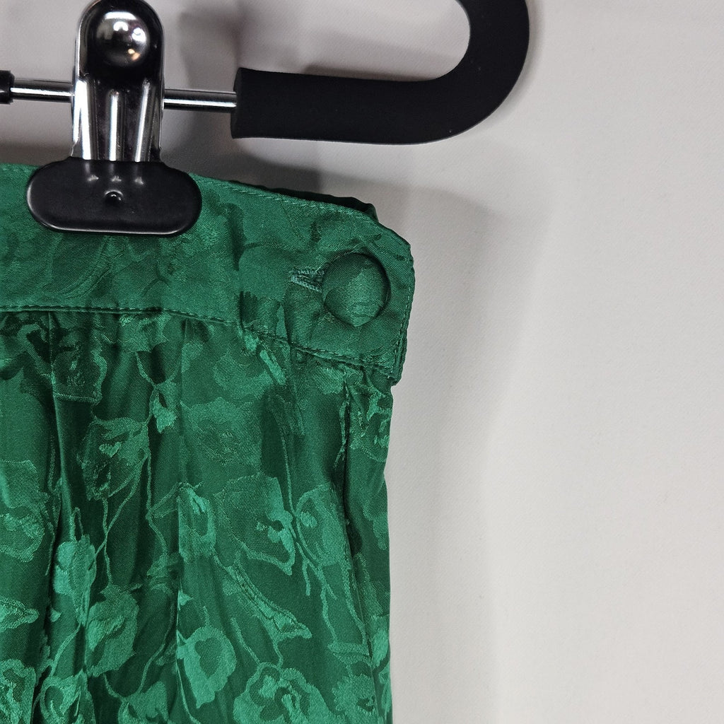 Vintage Patrick 100% Silk Pencil Skirt Emerald Green Floral Midi Retro Sz 6