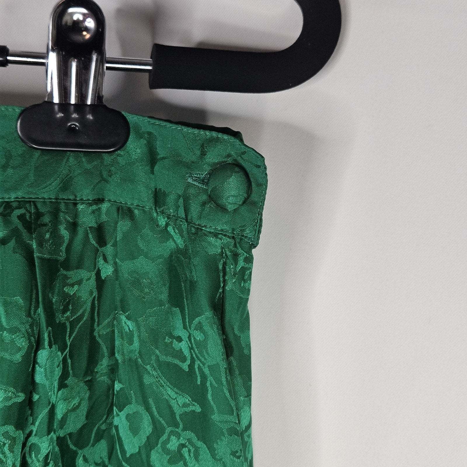 Vintage Patrick 100% Silk Pencil Skirt Emerald Green Floral Midi Retro Sz 6