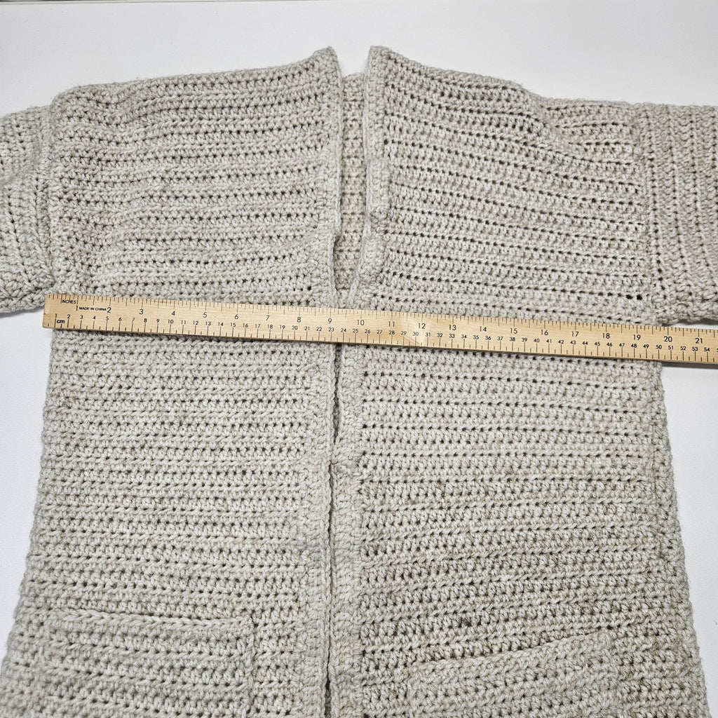 Handmade Knitted Crochet Beige Oversized Open Cardigan Large Boho Cozy Pockets