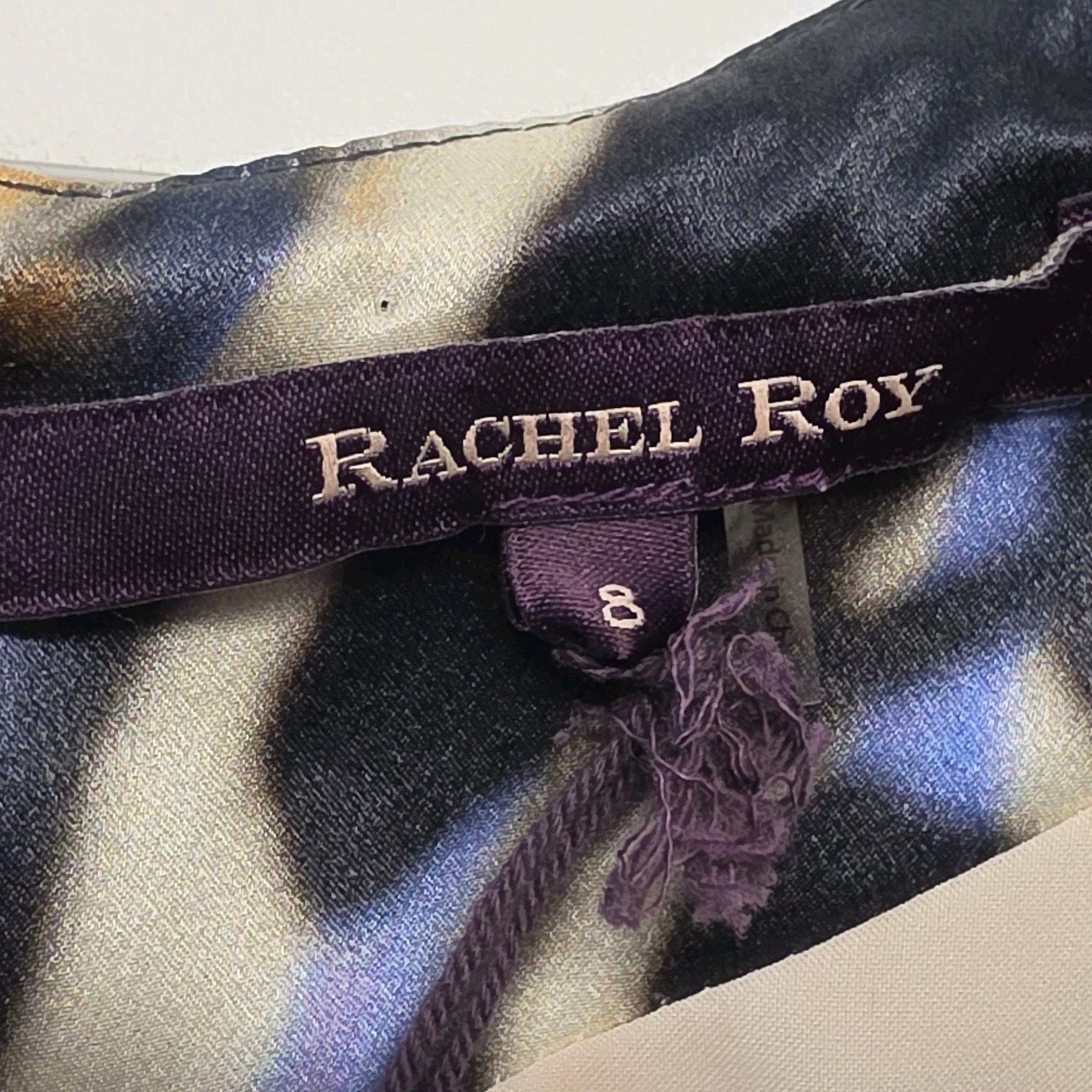 RACHEL ROY Collection Multicolored Patch Pattern Silk V Neck Sheath Dress Sz 8