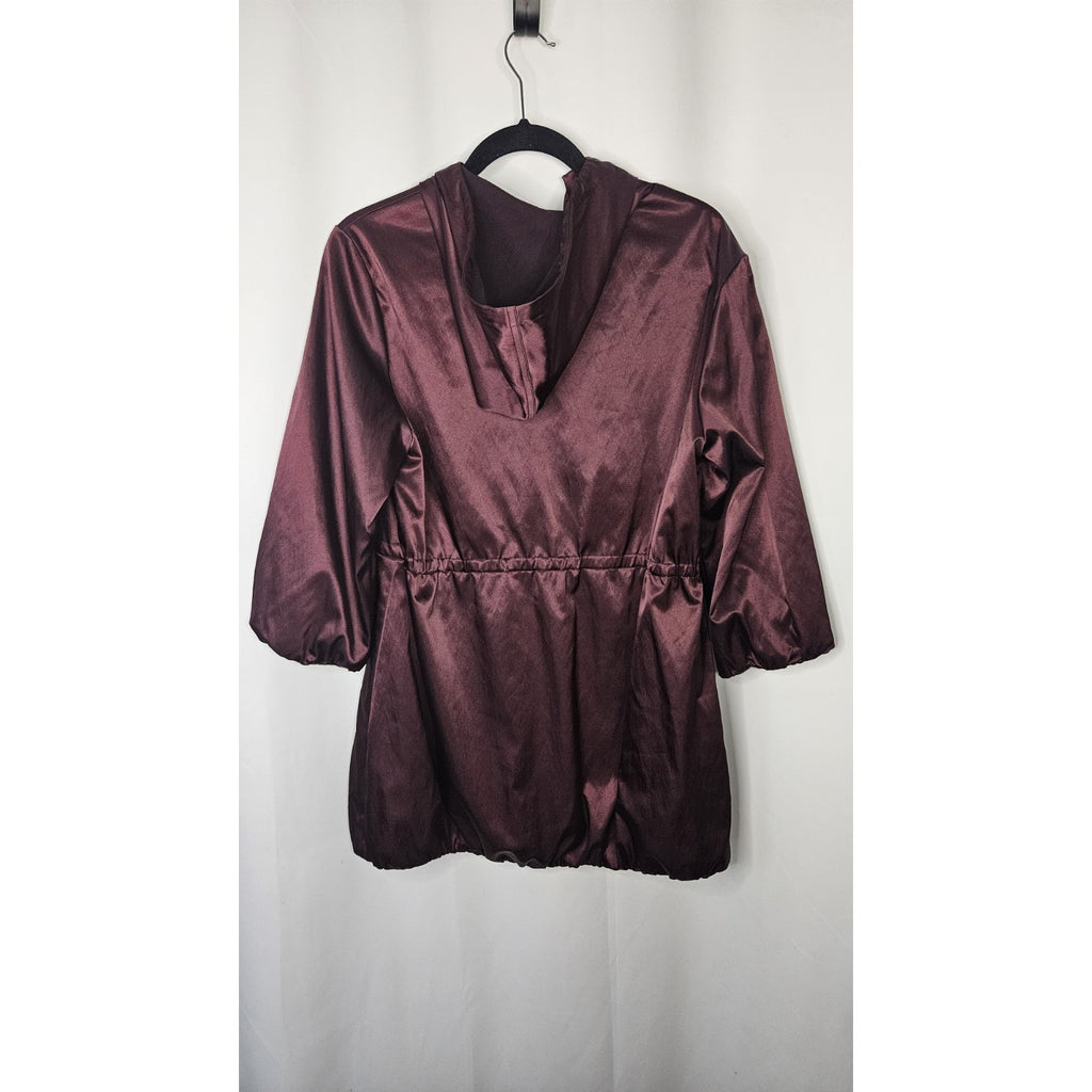 MICHAEL KORS FANCY PURPLE HOODED ANORAK CINCH-WAIST RAINCOAT LONG JACKET P/M