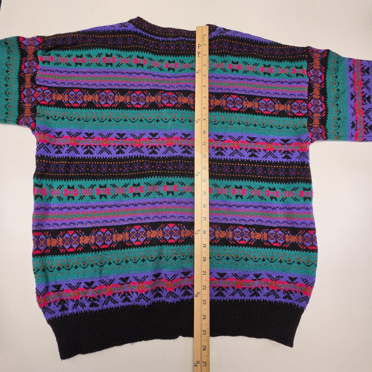 Vintage Ski Sweater Womens Plus Size 1X Knit Pullover Crewneck 80s 90s Colorful