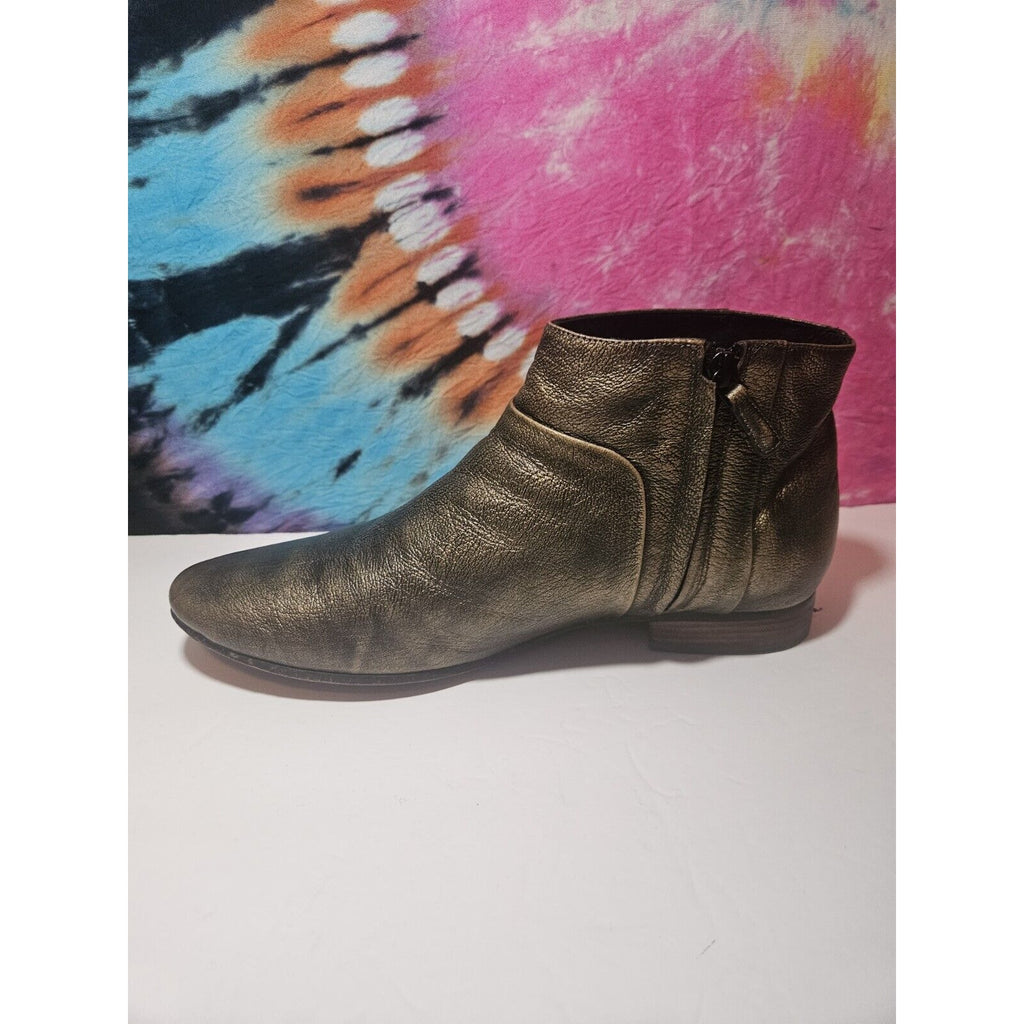 Cole Haan Allen Bootie Zip Ankle Boots Women's 9.5 Black Gold Burnished Metallic