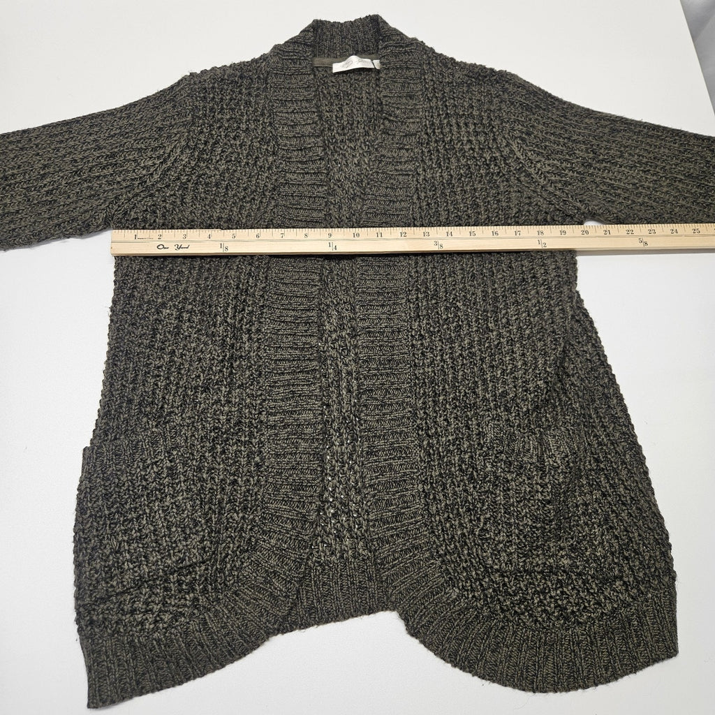 RD Style Olive Green Black Knit Sweater Open Cardigan Medium Grunge Boho Pockets