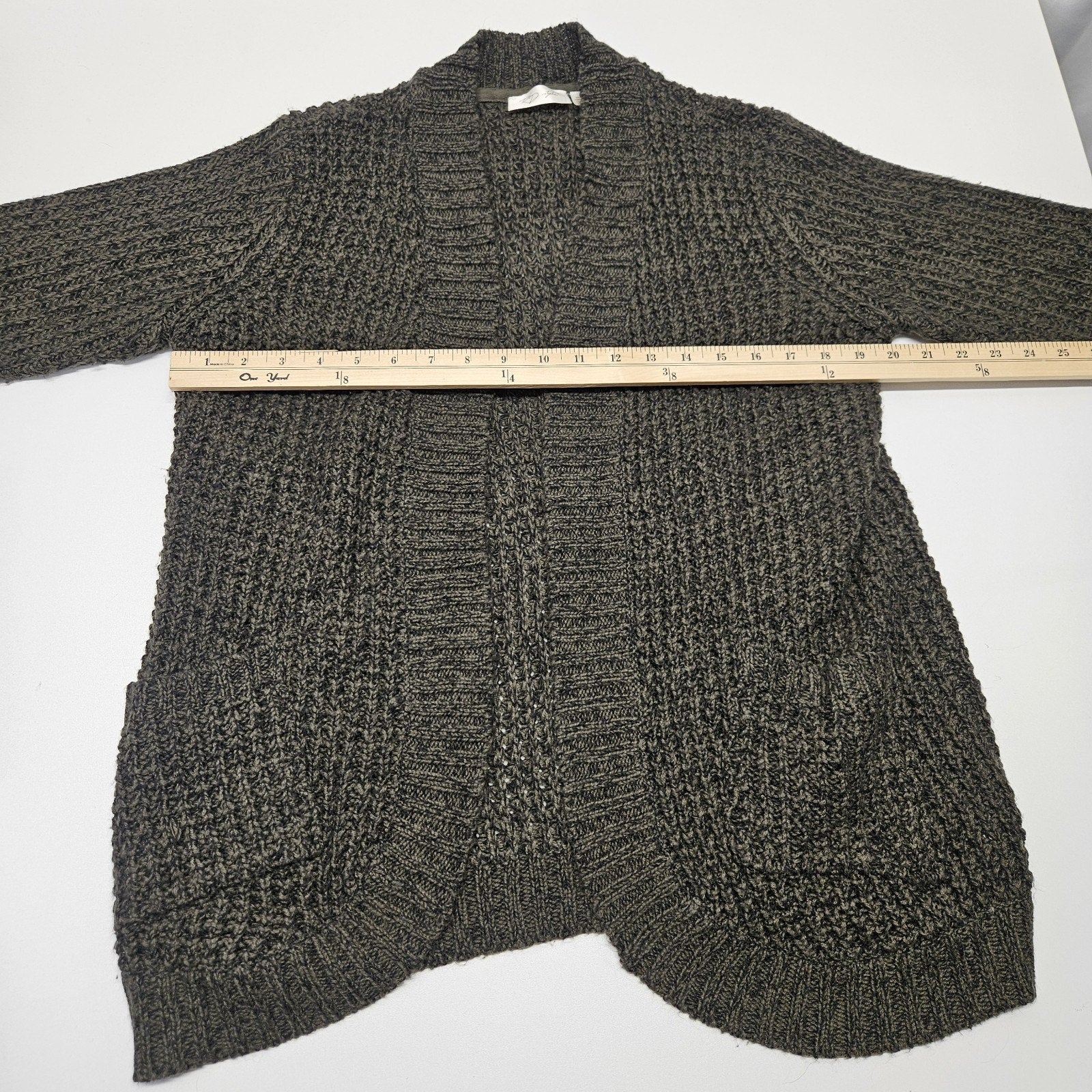 RD Style Olive Green Black Knit Sweater Open Cardigan Medium Grunge Boho Pockets