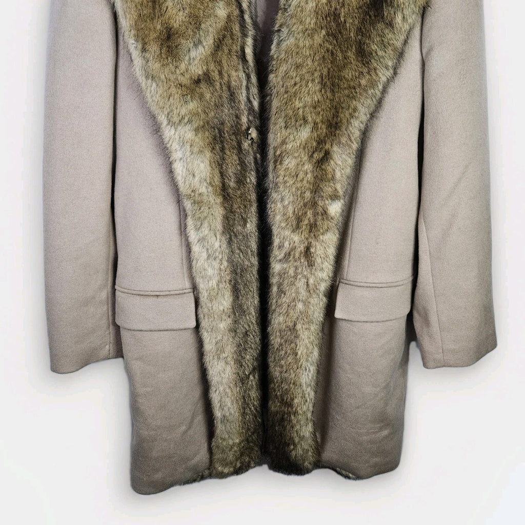 Jordan Craig Black Label Tan Long Faux Fur Trim Wool Blend Coat Womens Plus 2X