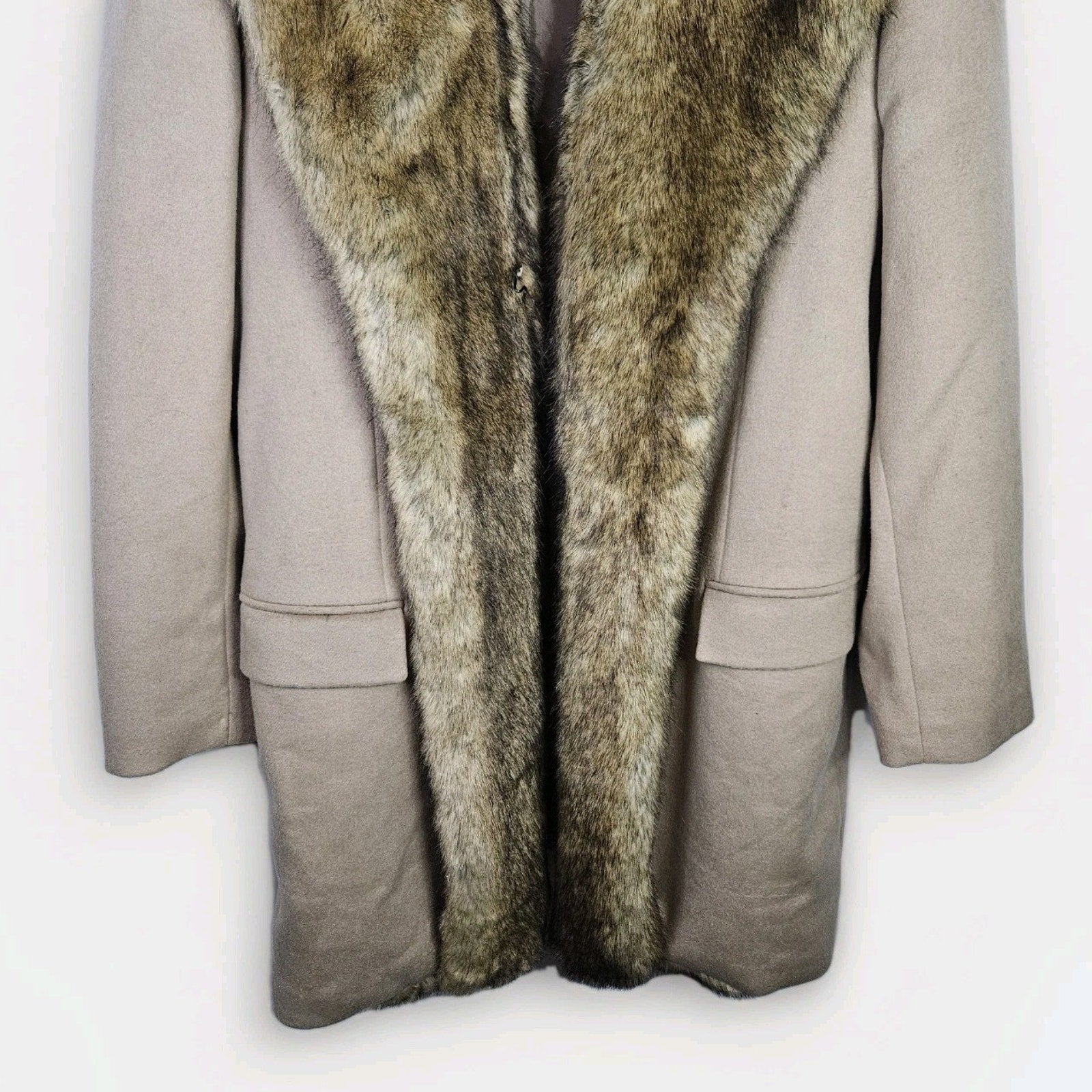 Jordan Craig Black Label Tan Long Faux Fur Trim Wool Blend Coat Womens Plus 2X