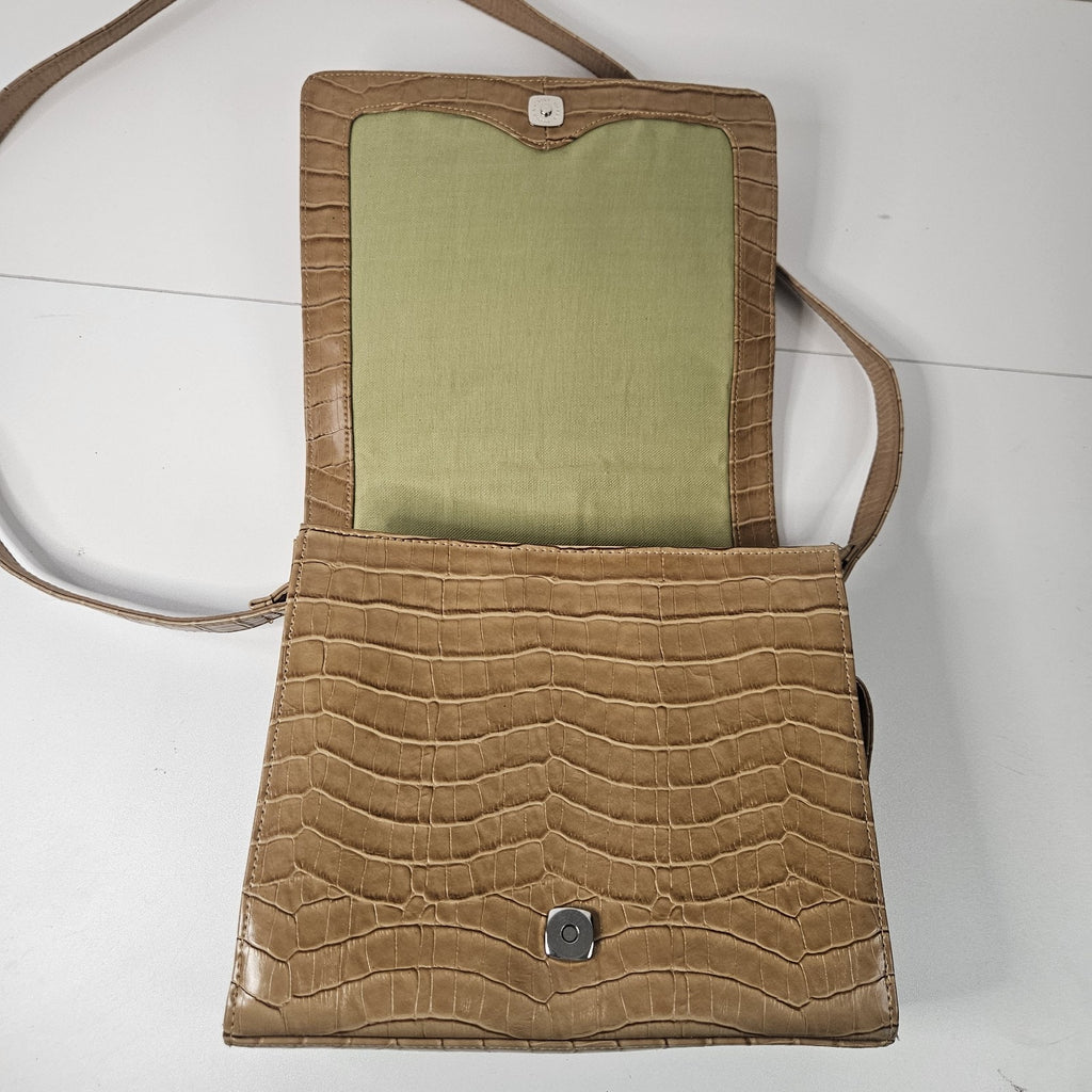 Vintage Liz Claiborne Purse Tan Embossed Faux Crocodile Small Shoulder Purse