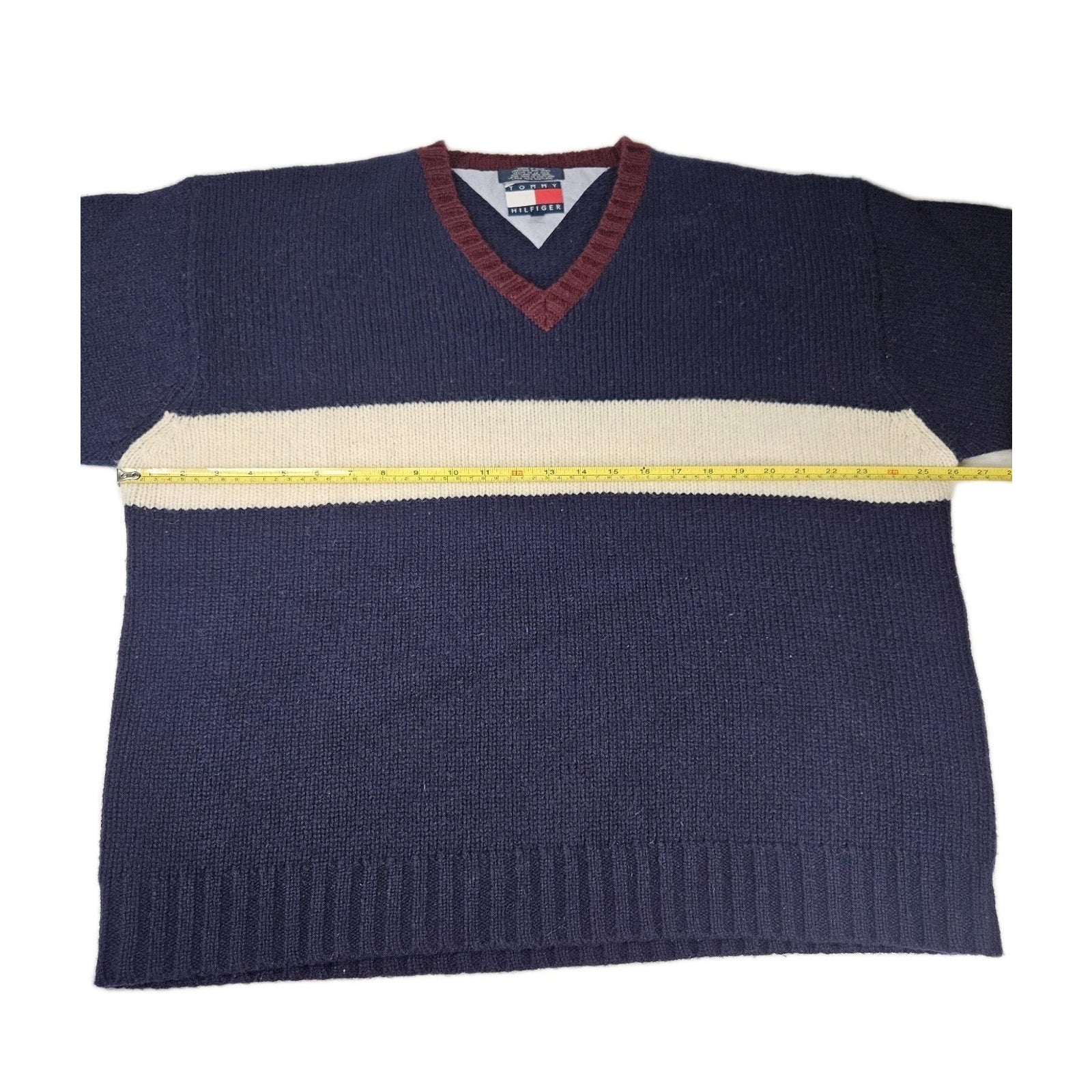 90s Y2K Tommy Hilfiger Shetland Wool Flag Sweater XL Knit Classic Preppy VTG