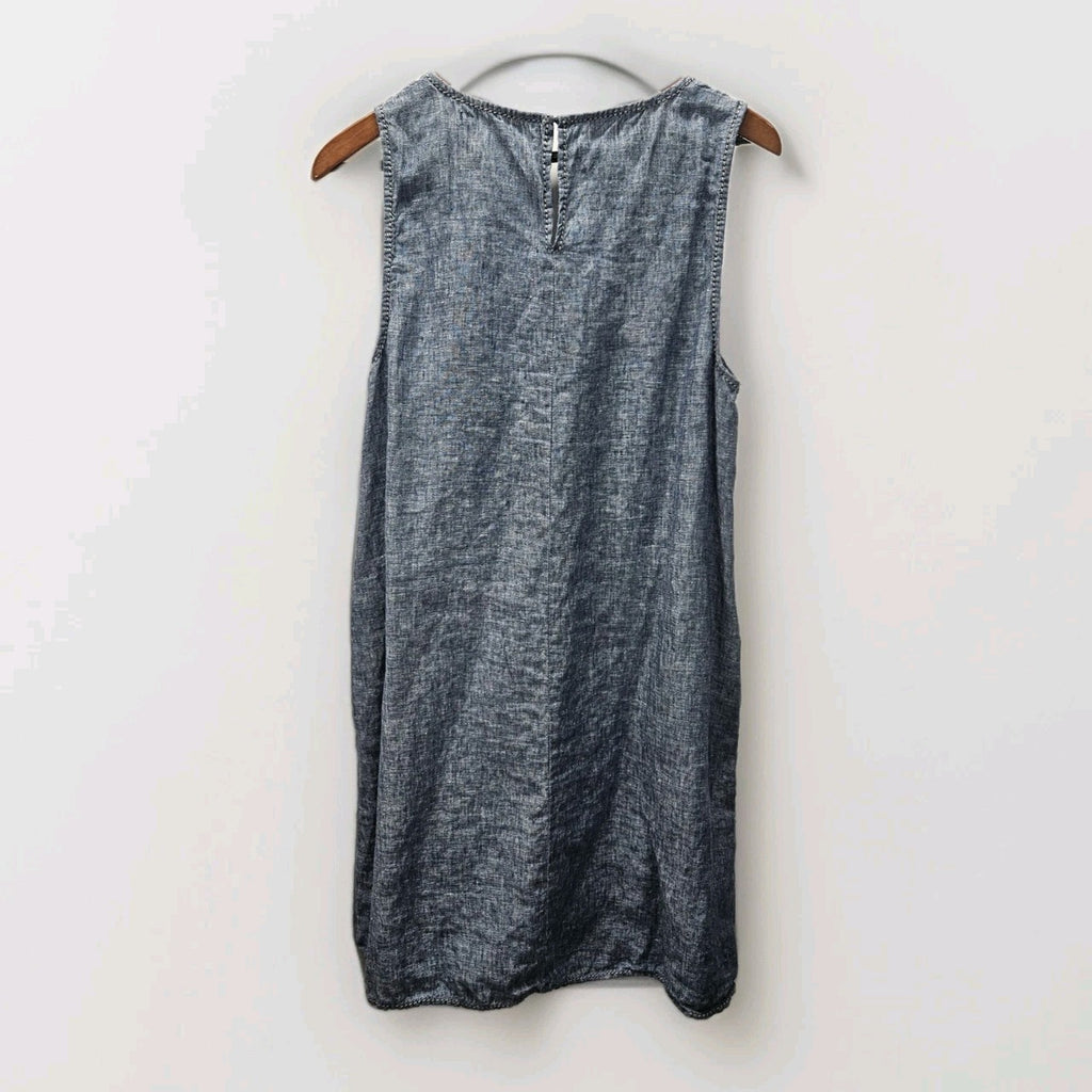 Max Studio Dress Denim Blue 100% Linen Size Large Tank Dress Vintage Y2K Summer