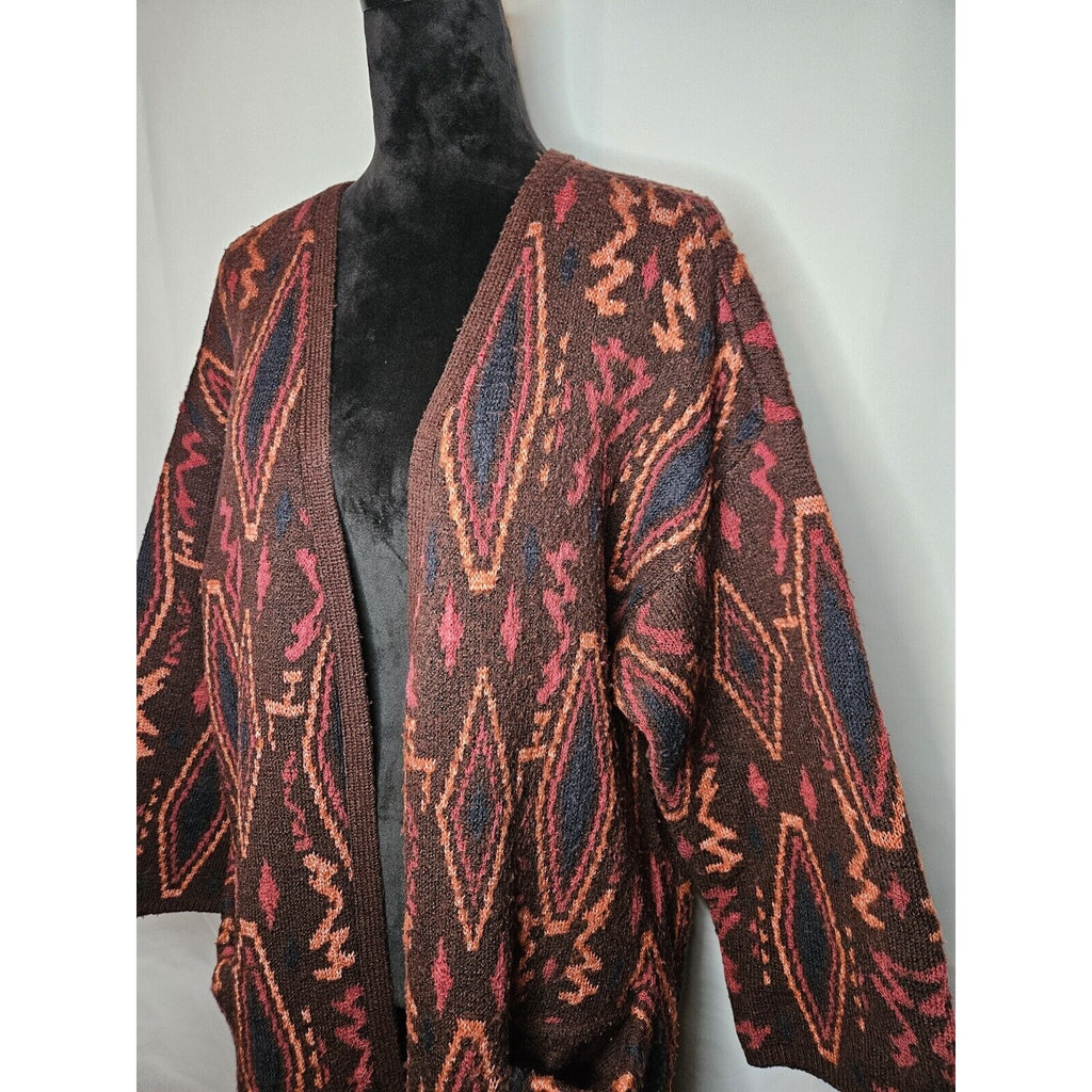 Willow & Clay Jacquard Long Cardigan Burgundy Aztec Southwestern Tribal Sweater