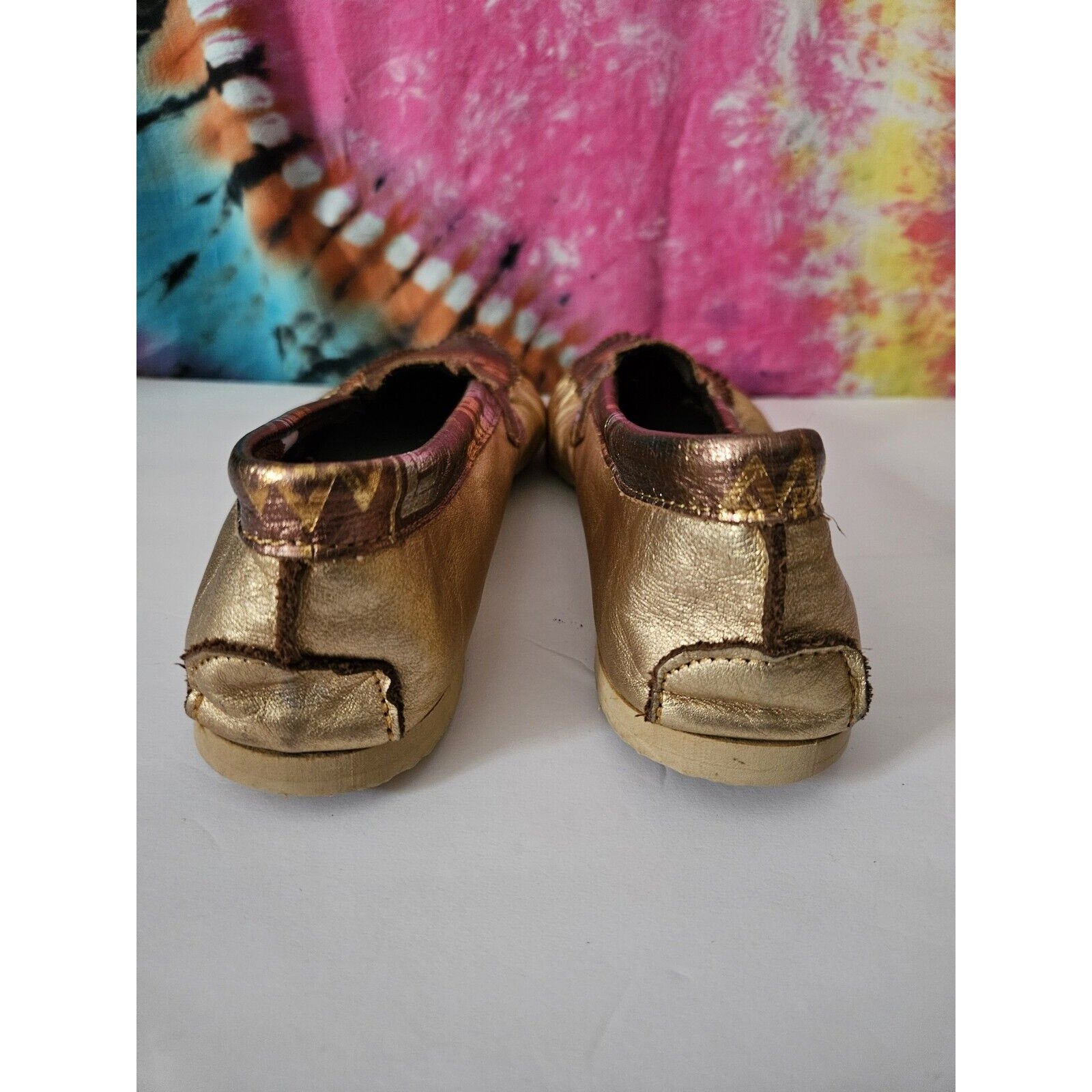 Vintage 90s Gold Flat Slide On Slippers- Moccasin Style- Flats Size 11 XL