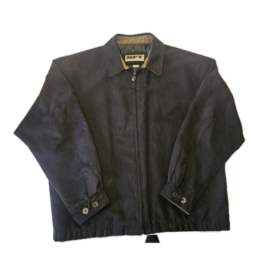 Vintage RFT Rainforest Black Micro Suede Jacket XL Inside Zipper Phone Pocket