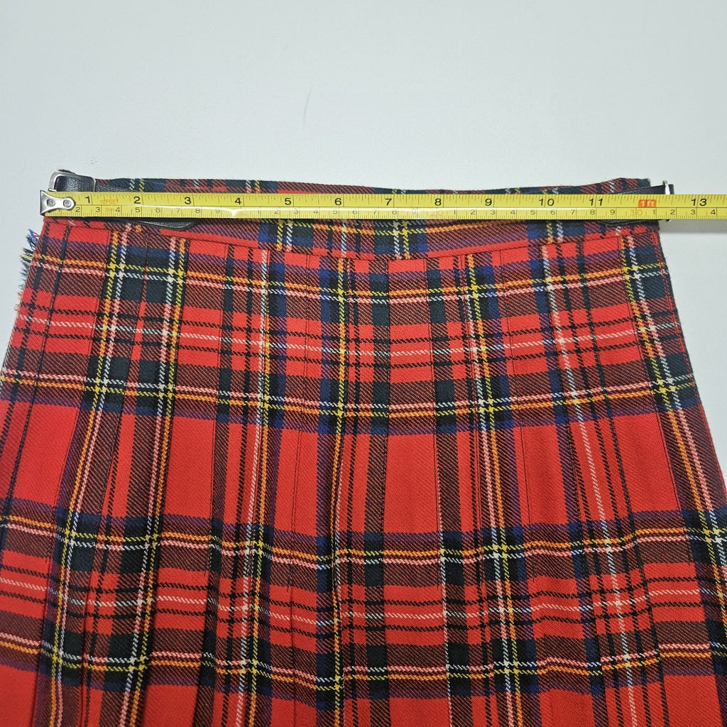 Vtg Scottish Clanwear 100% Pure Wool Red Plaid Tartan Kilt Women's Sz 10 Made UK