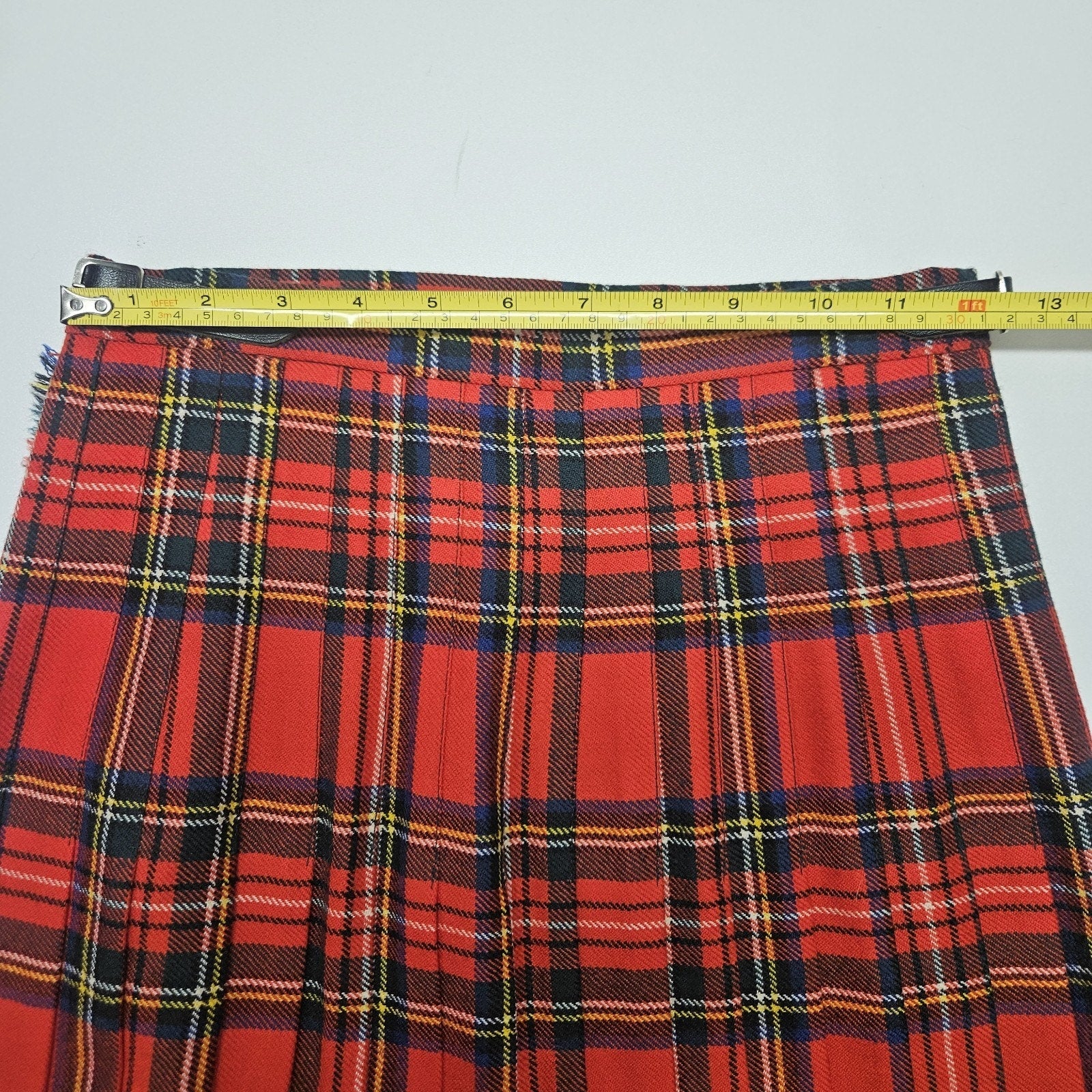 Vtg Scottish Clanwear 100% Pure Wool Red Plaid Tartan Kilt Women's Sz 10 Made UK