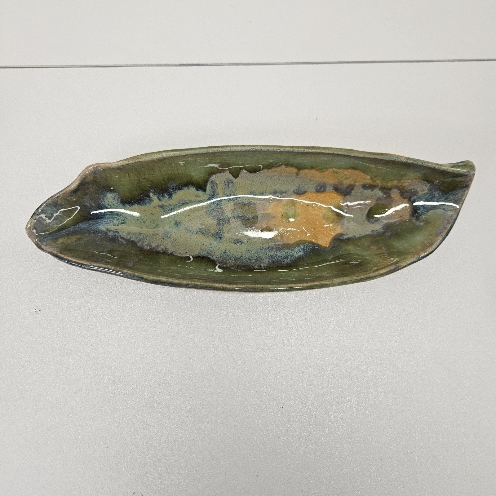 Stephen Schiffer Studio Art Pottery Drip Glaze Oval Platter Handcrafted