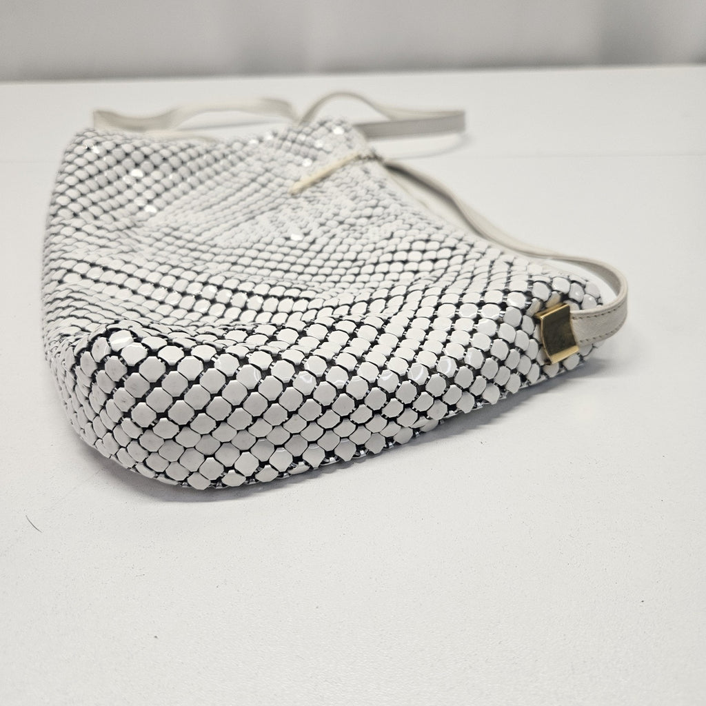 Retro Whiting and Davis Mini Handbag Purse White Metal Mesh Evening Shoulder