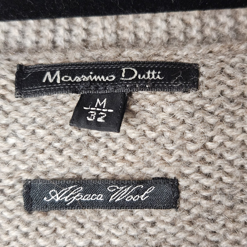 Massimo Dutti Alpaca Wool Ruffle Tie-Front Cardigan Sweater Gray Brown Size M/32