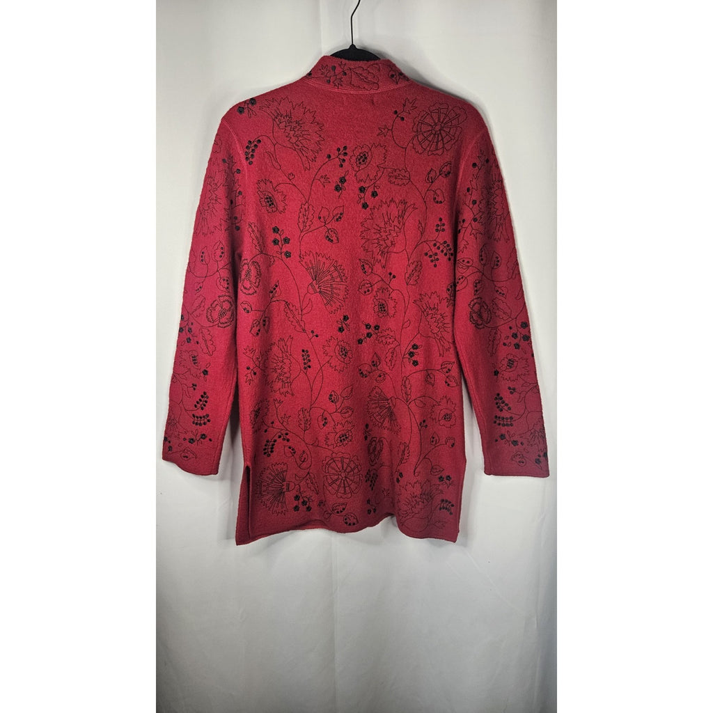 Carole Little Women’s 100% Wool Red Black Color Long Sleeve Cardigan Size Medium