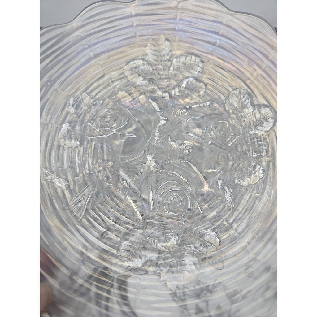 Antique Northwood White Carnival Glass Rose Show Deep Plate Iridescent Frosted