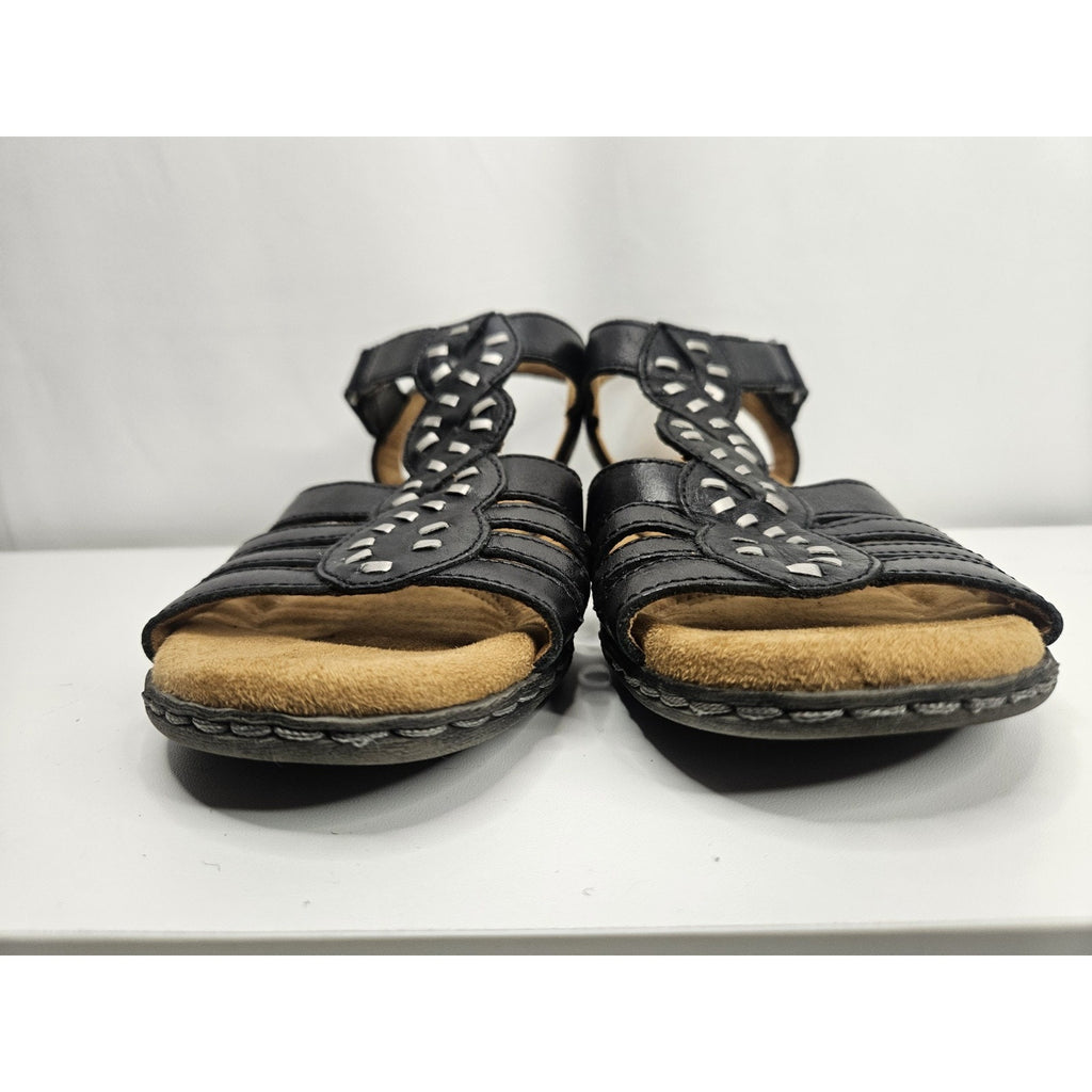 Natural Soul Barroll Black Leather Ankle Strap Sandals US 7.5 M Boho Comfort