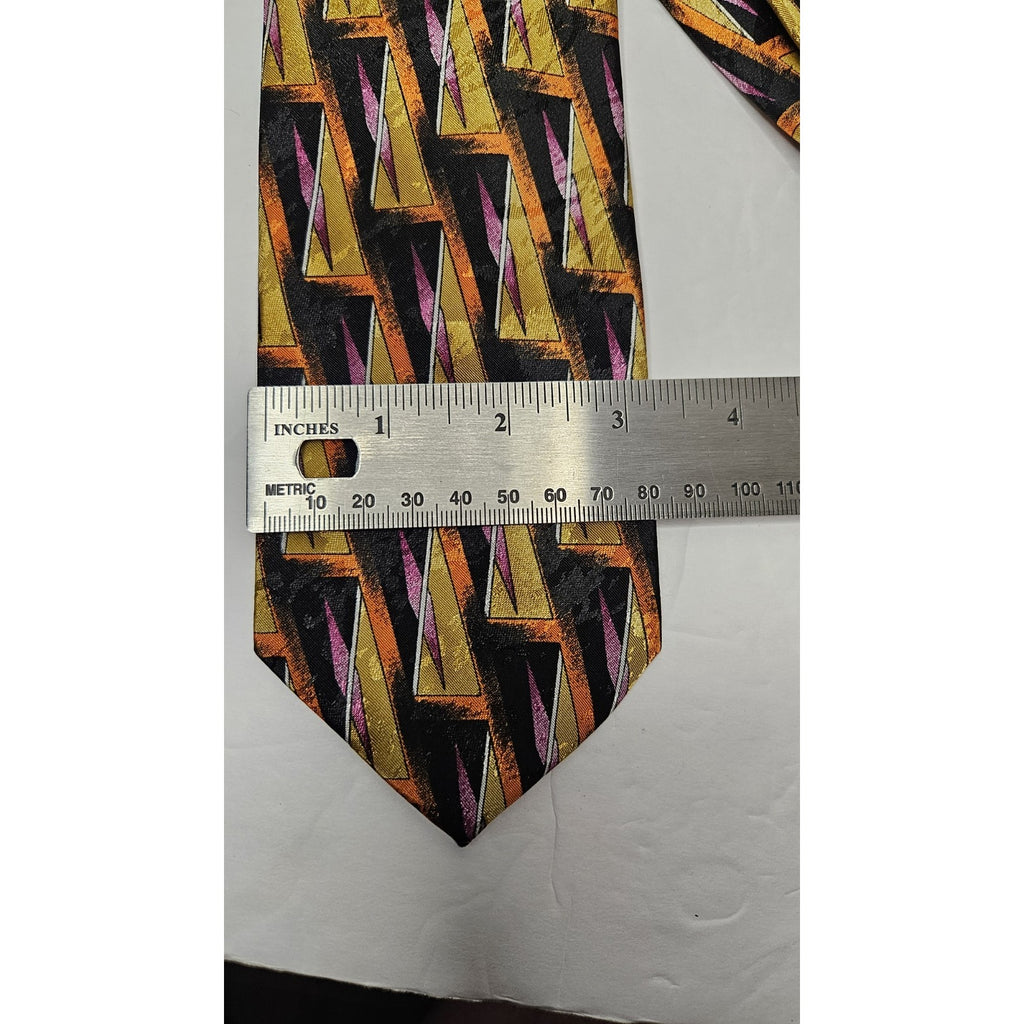 Gianno Vintage Men's Tie Black Orange Pink Geometric Pattern Necktie Made In USA