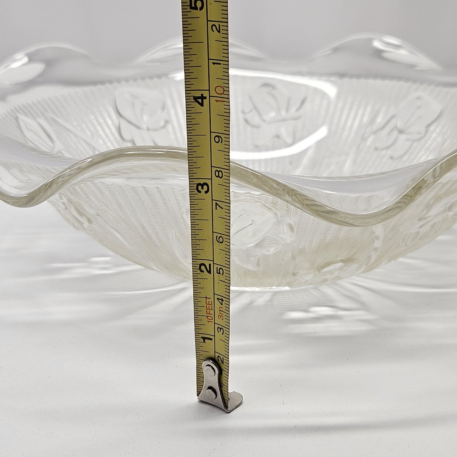 Vintage Iris and Herringbone Jeanette Glass Bowl Fluted Edge Retro Clear Glass