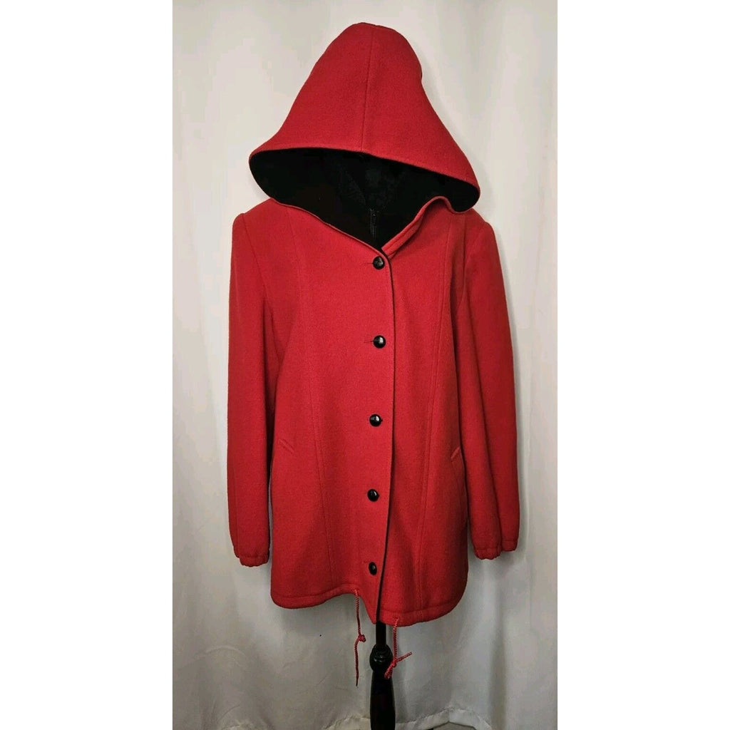 Authentic Mackintosh Vest Coat Wool Size 12 Vintage Made USA Hooded Red/Black