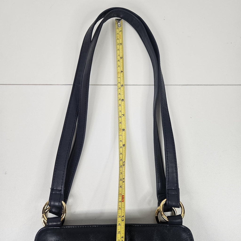 Vintage Worthington Navy Blue Leather Lambskin Shoulder Bag Purse Classic 90s