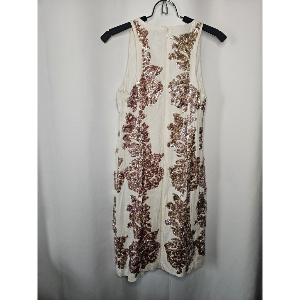 J.Crew Dress 0 White Linen Iridescent Sequin V-Neck Sleeveless Mini Shift