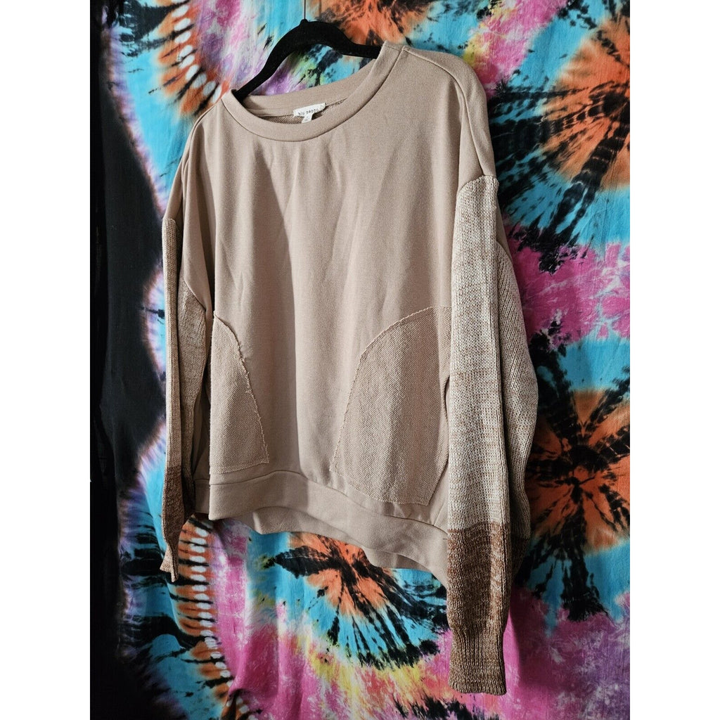 Blu Pepper Colorblock Womens Sweater Outside Seams Gray Cream Tan Size Large