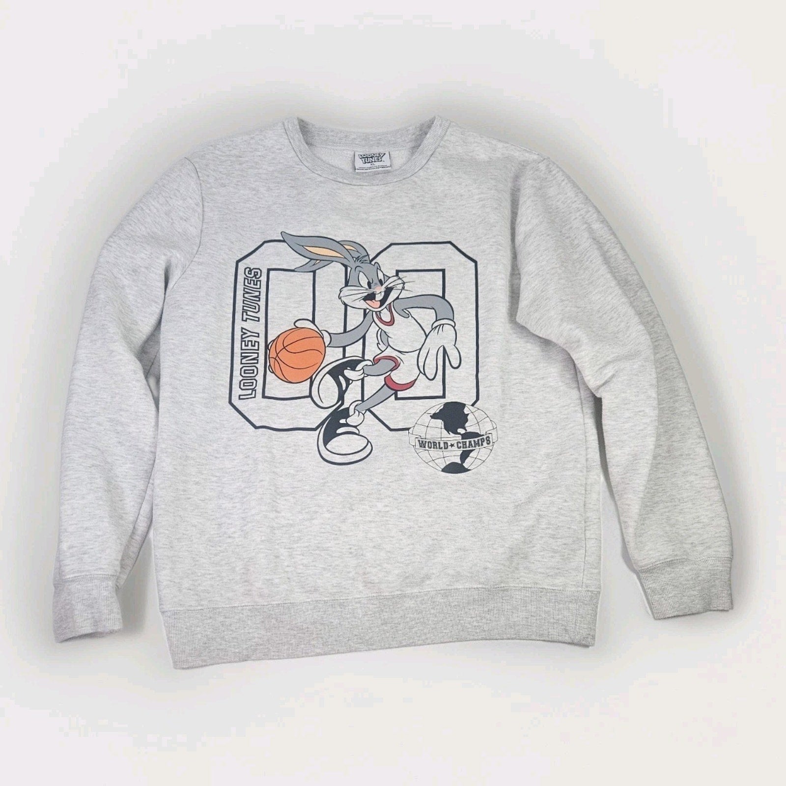 90s Bugsy Big World Champs Crewneck Sweatshirt Gray Space Jam Looney Tunes XL
